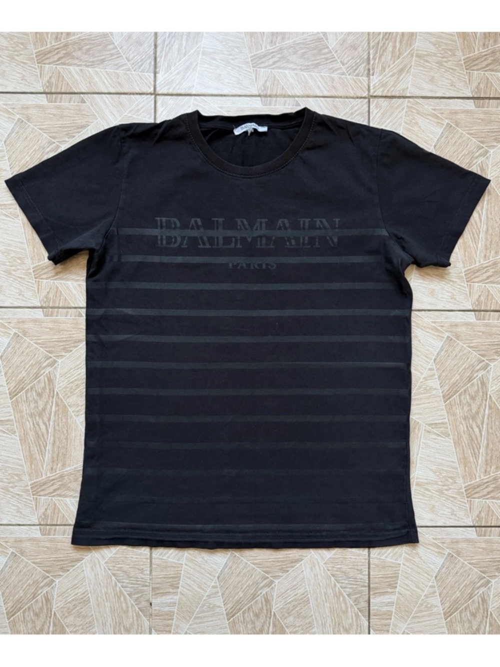 BALMAIN PARIS Black Velvet Stripe Logo T-Shirt XL | Authentic Designer Luxury